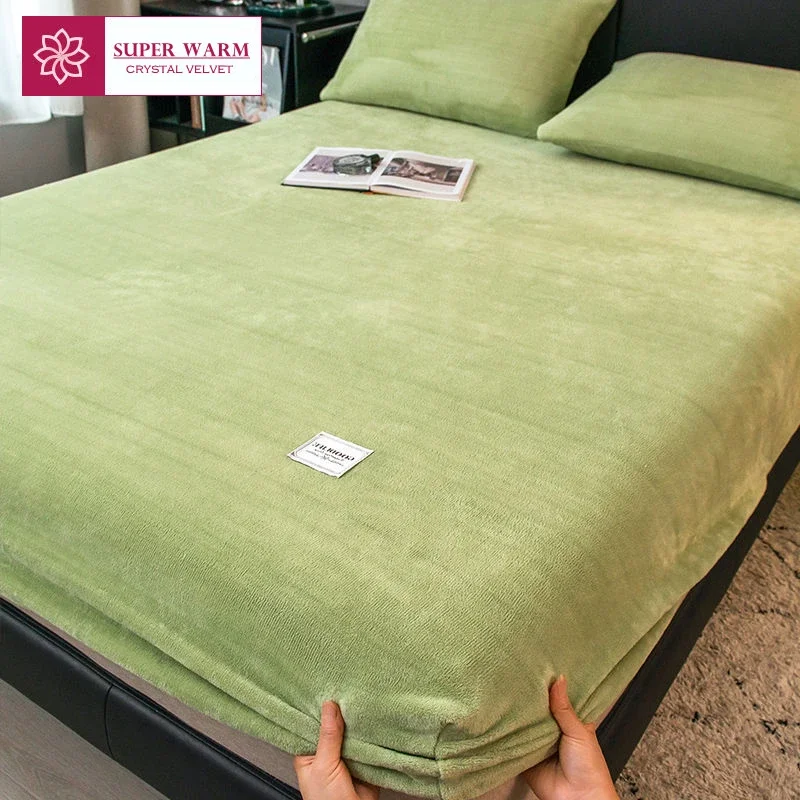 WASART Winter warm plush fitted sheet elastic mattress cover fluffy coral fleece bed linens couple luxury double bed king size