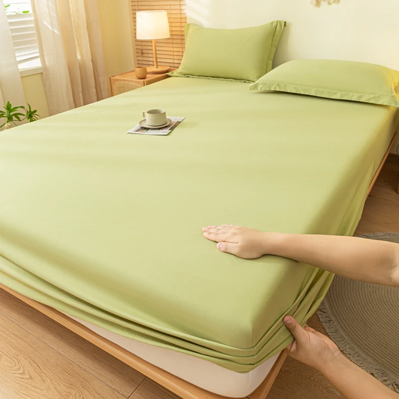WASART Elastic Fitted Sheet Mattress Protector Solid Color Queen King Size Bed Cover Hypoallergenic Breathable Bedsheet 150x200