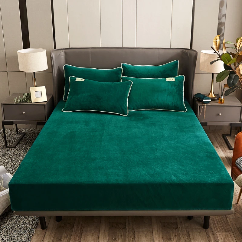 WASART Winter warm coral fleece fitted sheet elastic mattress cover couple thick bed linens luxury double bed king size 150x200
