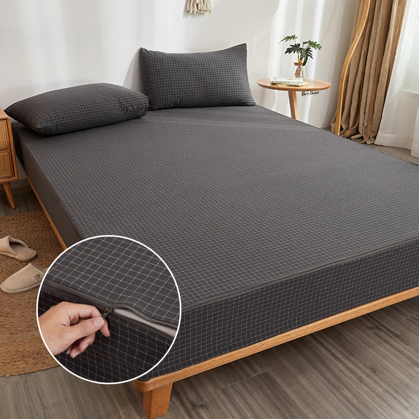 Six Sides Fully Enclosed 100% Cotton Mattress Cover with Zipper Skin-friendly Anti-allergy Cotton Fitted Sheet Customized Size