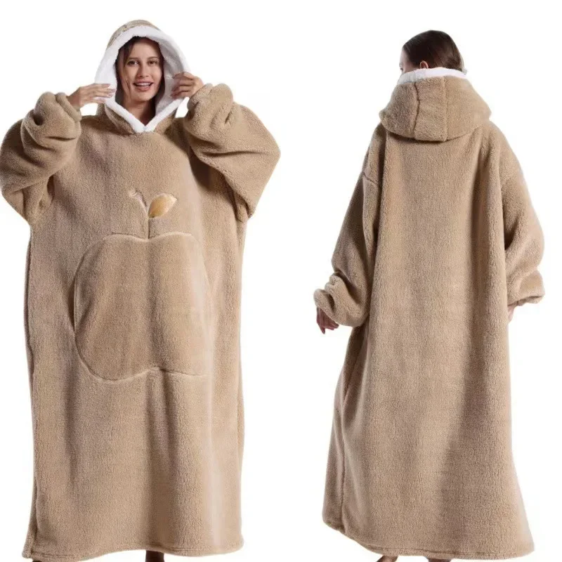 WASART Winter extra long wearable hoodies blanket adult warm pullover sweatshirt oversized fleece hooded blanket with sleeves