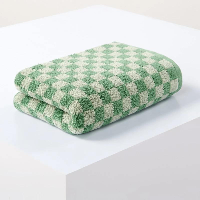 Battilo Plaid Cotton Bath Towels Set Soft Absorbent Daily Cleansing Face Hand Towel Set Patterned Lightweight Towel for Bathroom