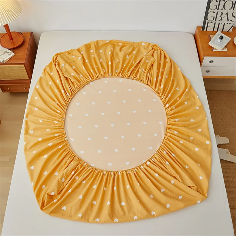 100% Cotton Fitted Bed Sheet with Elastic Band Solid Color Anti-slip Adjustable Mattress Cover for Single Double King Queen Bed