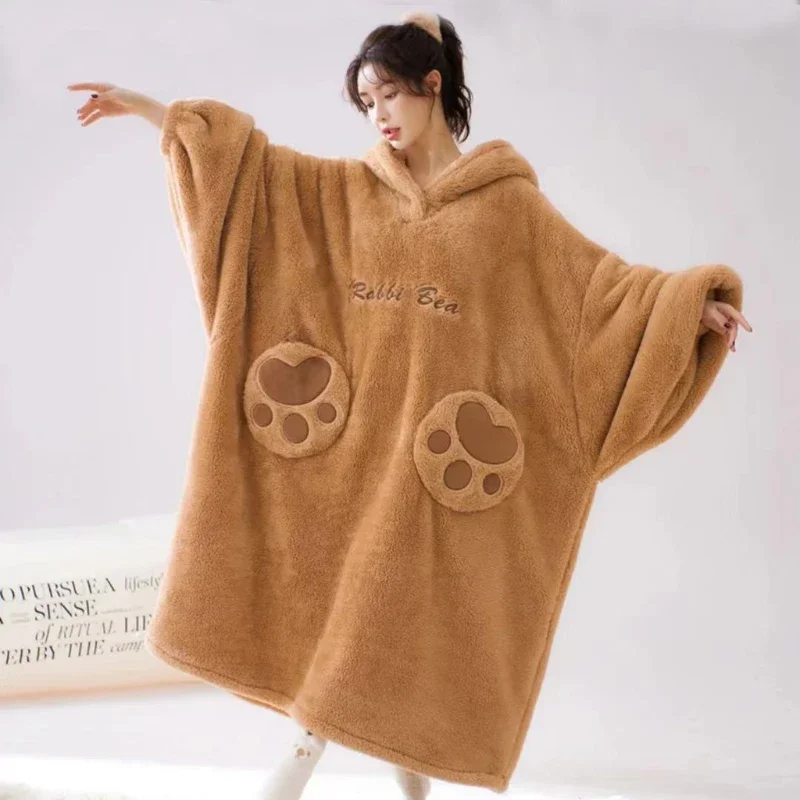 WASART Winter soft Sherpa blanket with sleeves Pocket Hooded wearable Blankets Ultra Plush Outdoor Warm Flannel hoodie Blanket