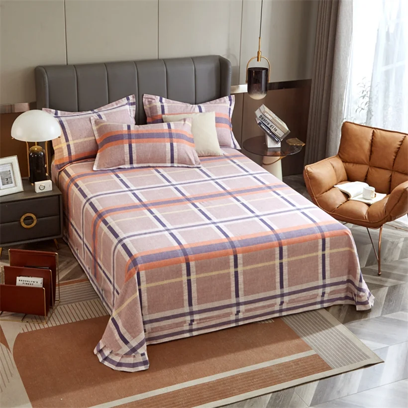 Egyptian Cotton Brushed Flat Bed Sheet Luxury Bed Cover Euro Style Thicken Soft Bed Linens Double Queen King Size(No Pillowcase)