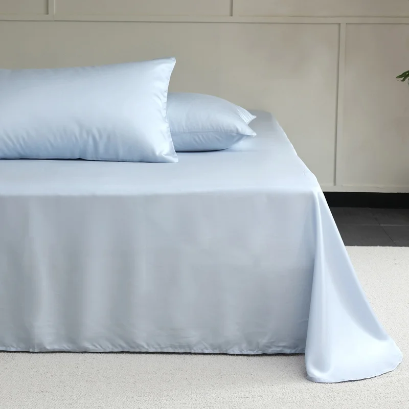 1PC Natural Mulberry Silk Flat Sheet Solid Color Bed Sheet High End Soft Smooth Bed Linen Single Double Queen King Size Bedding