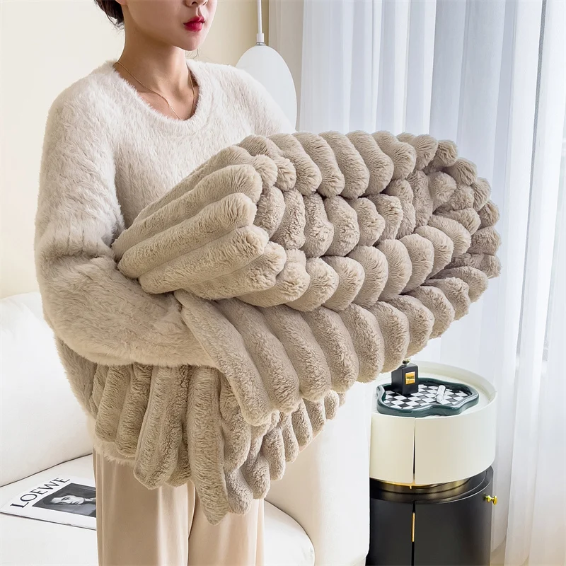WASART Soft warm Imitation fur blanket winter fluffy rabbit plush large bedspread sofa throw coral fleece bed blanket home decor