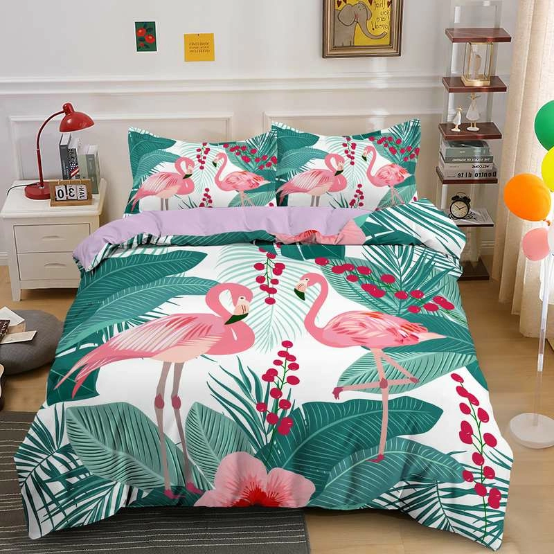 3D Flamingo Printed Duvet Cover Set Quilt Bedding