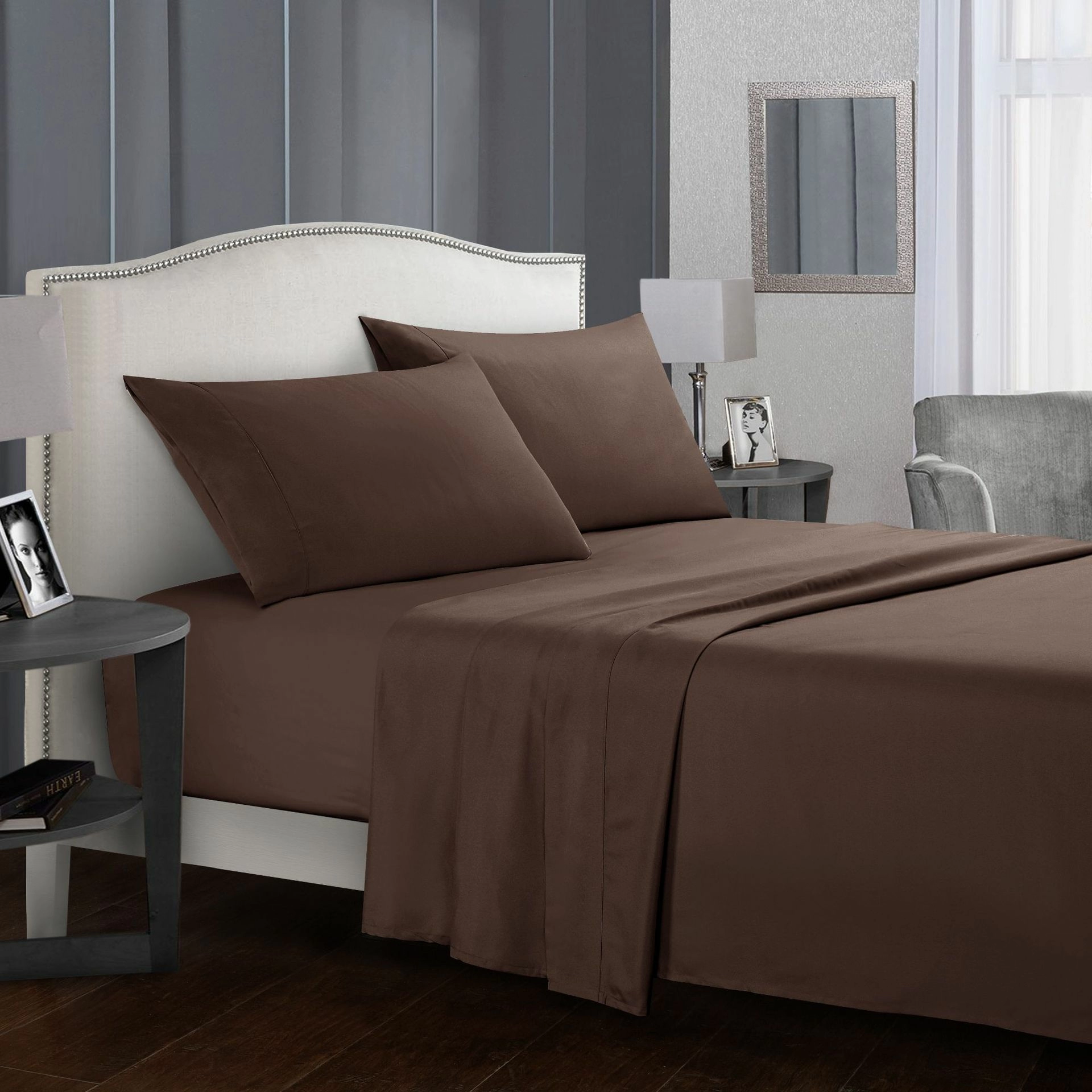 Battilo Bed Sheet Set Solid Luxury Super Soft Comfortable 4-Piece Bedding Set with Pillows Case For Twin/Full/Queen/King